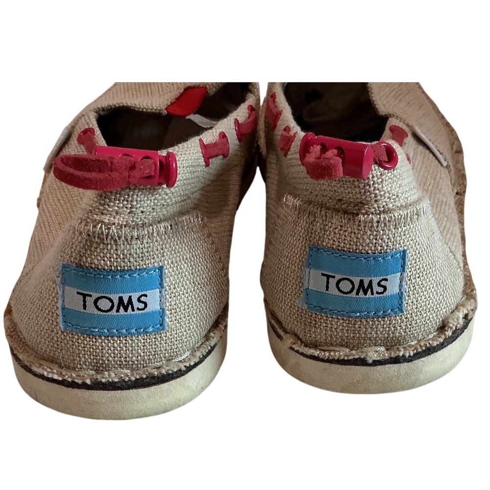 TOMS Bimini Beige Burlap Red Cord Boat Shoe Slip On Loafers Women's 7.5 - Picture 5 of 7